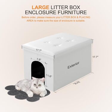 MEEXPAWS шафа для котячого туалету, біла комод-сидіння для прихованого туалету кота, меблі для лотка, 65×45×45 см