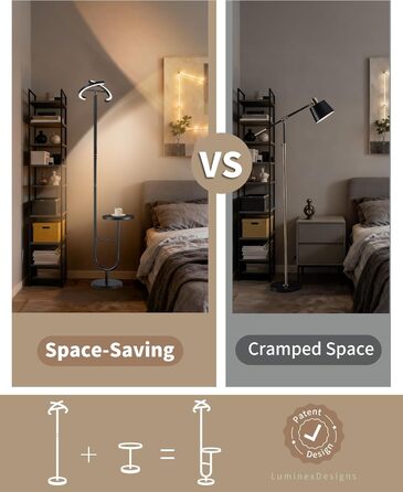 Підлогова лампа LuminexDesigns з регулюванням яскравості, 36W+7W LED, 3200LM+600LM, 2700K-6500K, чорна. Сучасна підлогова лампа для вітальні з пульт дистанційного керування