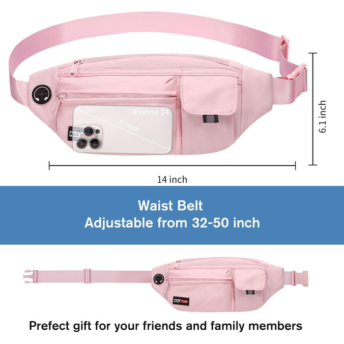 MAXTOP Поясна сумка на пояс для чоловіків та жінок, спортивна, водонепроникна, для подорожей, фітнесу, йоги, рожева (нейлон)