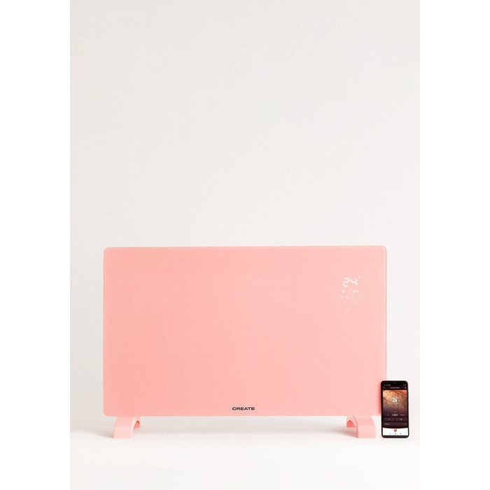 Електричний конвектор CREATE/WARM Crystal 2000W з WiFi, скло, пастельно-рожевий, LED-touchscreen, 2 режими