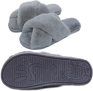 Тапочки жіночі зимові з плюшу, теплі, з антиковзким покриттям, зручні, пухнасті, сірі, 39/40 EU