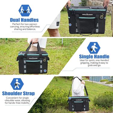 Сумка-холодильник INSMEER 40L, XXL - для пікніка, кемпінгу, пляжу, подорожей. 60 банок, з відкривачем, посилені борти, 2 тримачі для чашок