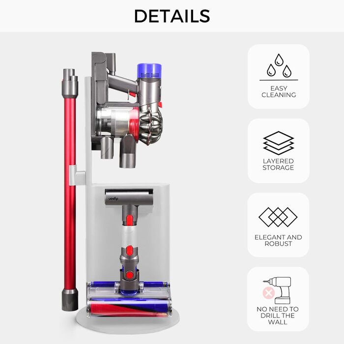 Насадка для пилососа MORANGO для Dyson V6, V7, V8, V10, V11, V15, DC30-DC74 - тримач для настінного кріплення без свердління