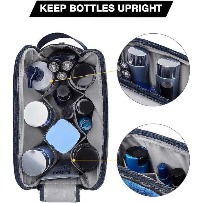 Чоловіча дорожня косметичка BAGSART з подвійним замком, об'єм 5л, темно-сіра (з синьою шкіряною фольгою)