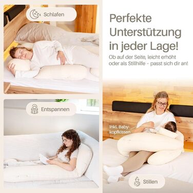 Подушка для вагітних та годування XL, Memory Foam, бавовняний чохол, бежева