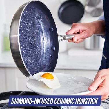 Набір кухонного посуду Blue Diamond Stainless Clad Pro 10 предметів: нержавіюча сталь, з покриттям з алмазної крихти, антипригарне покриття, PFOA-free, для духовки, можна мити в посудомийній машині, сріблястого кольору