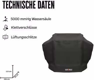 Grillfürst Grill Cover - robust grill cover 156 x 70 x 113 cm, weather-resistant and waterproof, cover for gas grills, including Weber Genesis 300 series gas grills