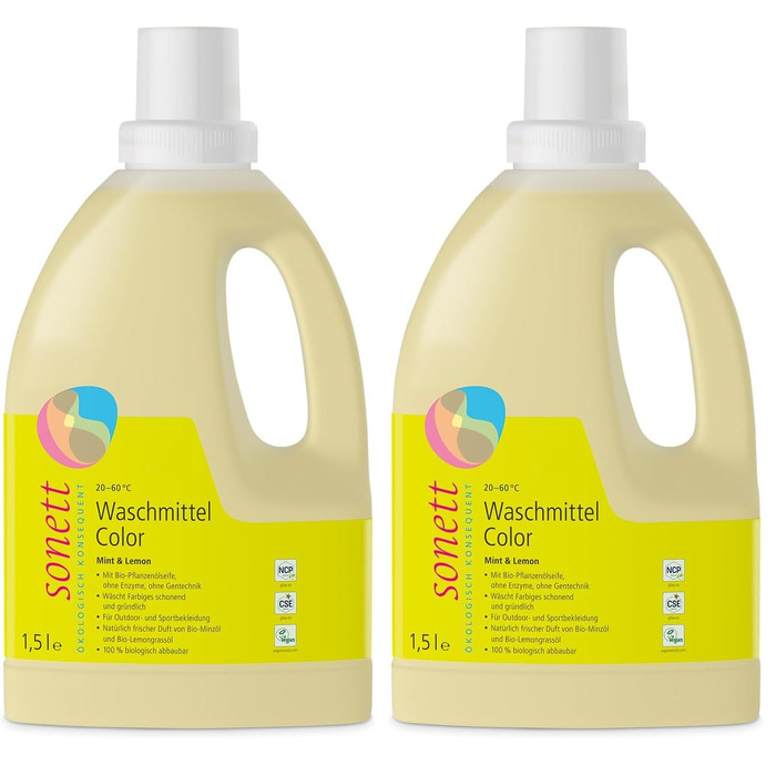 Екологічний пральний засіб для кольорових речей Sonett Color Mint & Lemon, 10 л (набір 2х5 л)