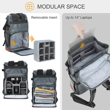 TARION Рюкзак для фотоапарата Kaera: водонепроникний рюкзак для фотокамери, рюкзак з відділенням для ноутбука 14 дюймів, рейнкавер (зелений, синій, M)