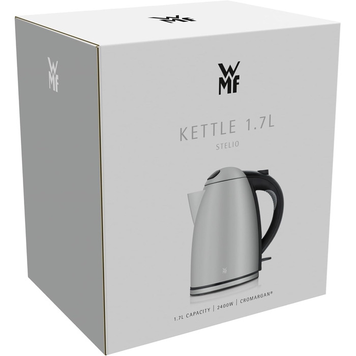 WMF Stelio Stainless Steel Kettle 1.7L, Electric Kettle with Scale Filter, 2400 W, Illuminated Water Level Indicator, Matte Stainless Steel (Gray)