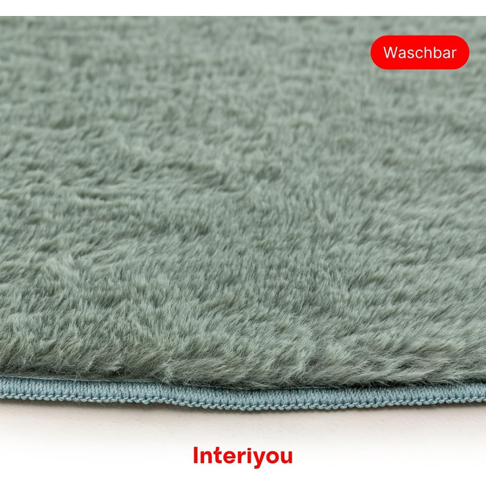 Килимок для вітальні Interiyou Fargo 80x150 см - короткий ворс, миючий, неслизький, штучне хутро, м'який ворс (зелений)