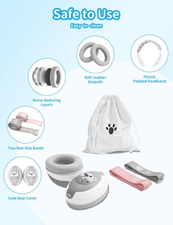 Навушники для дітей, захист вух, 2-в-1, шумопоглинання, сірий колір