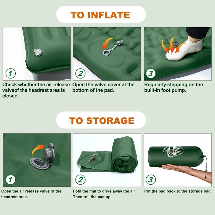 Надувний килимок для кемпінгу Isomatte, 12 см, товщина, з насосом для ніг, водонепроникний, ультралегкий, військовий зелений