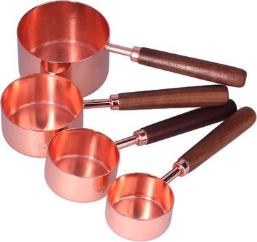LANTRO JS 4 Measuring Cups, Stainless Steel Measuring Spoons with Copper-Plated Handle, Baking Tools for Coffee, Milk, Oil, Spices, Food Measurement