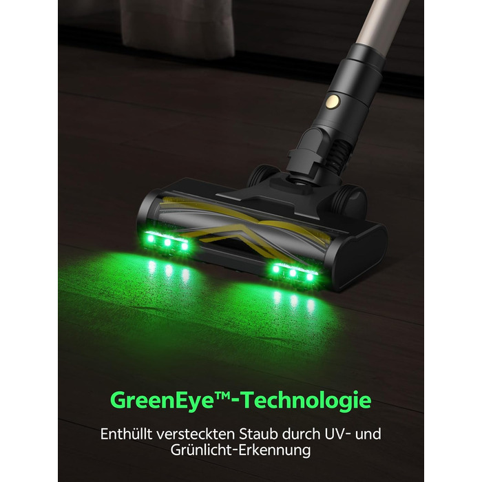 Бездротовий пилосос Ultenic U15 з акумулятором, 50000Pa, 580W, 65хв, GreenEye, антизаплутувальна щітка, телескопічна труба, для килимів, твердих поверхонь та шерсті тварин, золотий