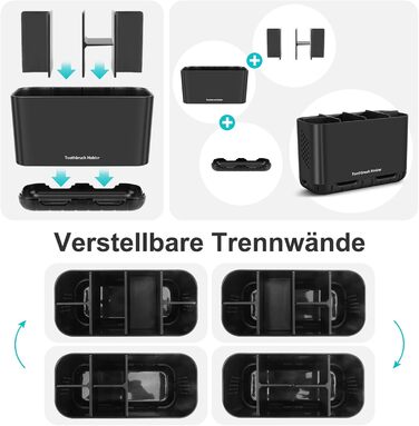 Тримач для зубних щіток електричних, органайзер для ванної кімнати, великий, антиковзний, регульований, сімейний, дитячий, чорний