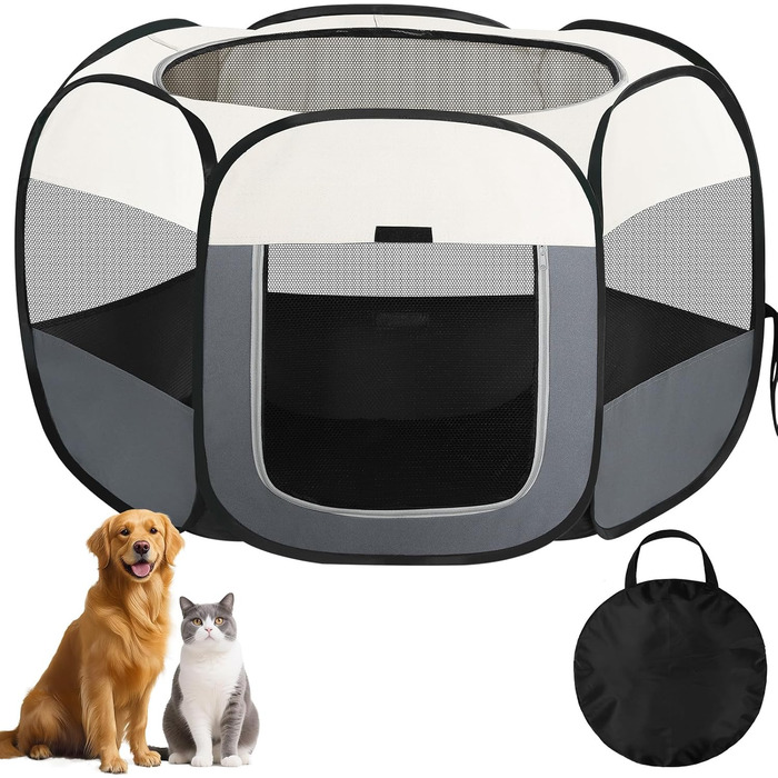 Клітка-забіг для цуценят та собак, розкладний вольєр для собак, котів та дрібних тварин, вольєр для тварин, клітка-забіг, водовідштовхуюче полотно Oxford з сумкою для перенесення для внутрішнього та зовнішнього використання, кемпінгу (Білий, M(85x85x58cm)