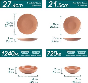 Набір посуду Vancasso SABINE 32 елементи, кераміка, на 8 осіб, тарілки для їжі, десерту, пасти та суп, сучасний сервіз з візерунком 