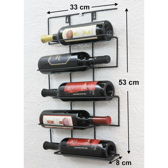 DanDiBo Wine Rack Wall-Mounted Metal Bottle Holder Bottle Stand Wall Shelf Cinco 53 cm HX13615