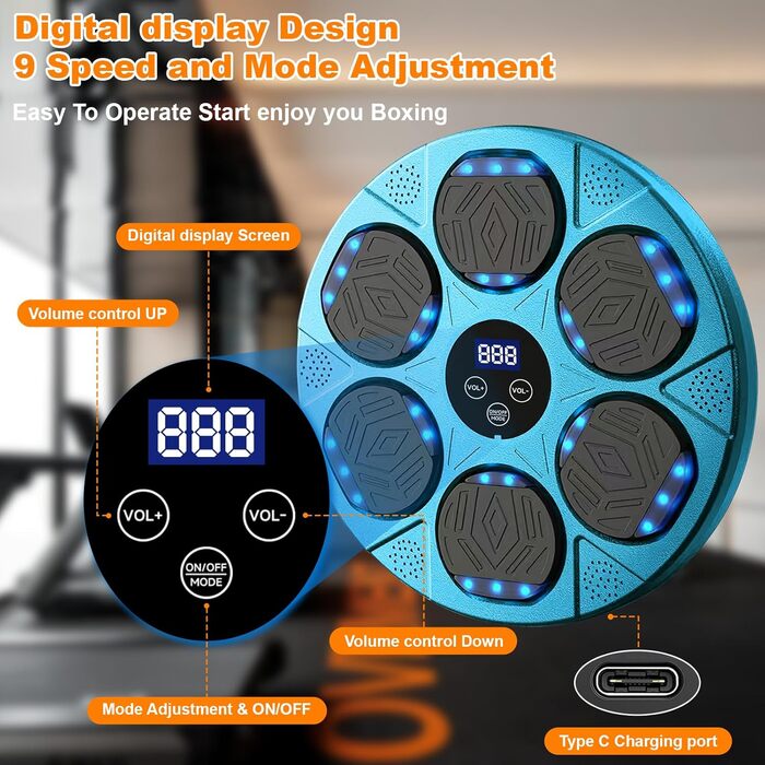 Music Boxing Machine with Bluetooth & LED Lights - Fitness Punching Bag for Adults & Kids