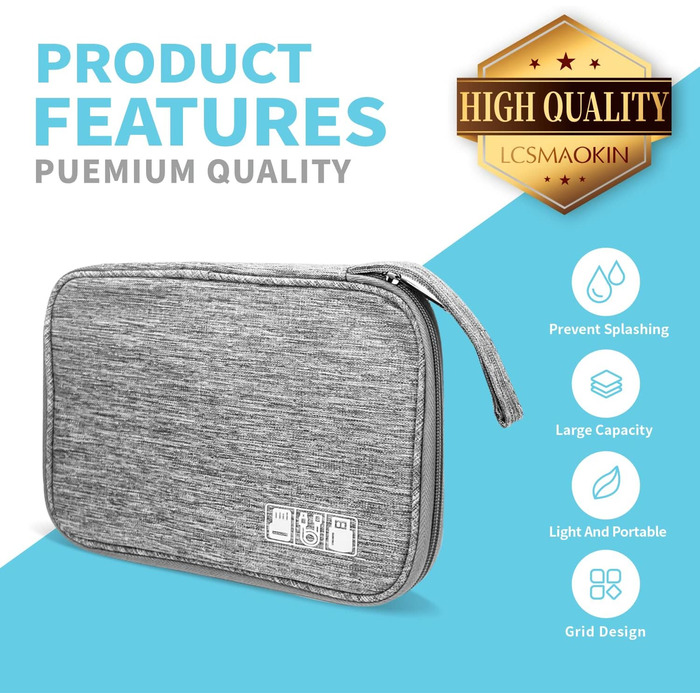 Органайзер для кабелів та аксесуарів для подорожей, бізнесу та роботи - сірий (Single Layer)