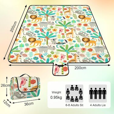Outplea Extra Large Kids Picnic Blanket Waterproof 200 * 200cm, Beach Mat Camping Blanket Padded Foldable, Outdoor Travel Mat Picnic Blanket, Zoo