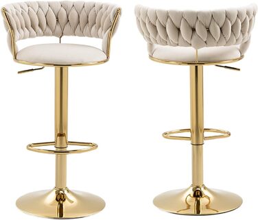 Avorio Velvet Bar Stools 2-Pack - Adjustable Height, Swivel with Footrest, Armrests & Backrest - Ergonomic Counter Stools for Kitchen Island, Bar, Restaurant