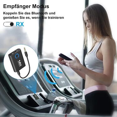 1Mii Bluetooth 5.3 адаптер для телевізора та навушників, 2-в-1 передавач/приймач, aptX-Adaptive & HD аудіо, 3.5 мм роз'єм, для стереосистеми, літака, MP3, чорний