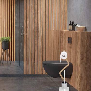 Набір аксесуарів для туалету Relaxdays: підставка для туалетного паперу та тримач для йоржка, дерево та сталь, білий/натуральний, 75 x 18,5 x 18,5 см