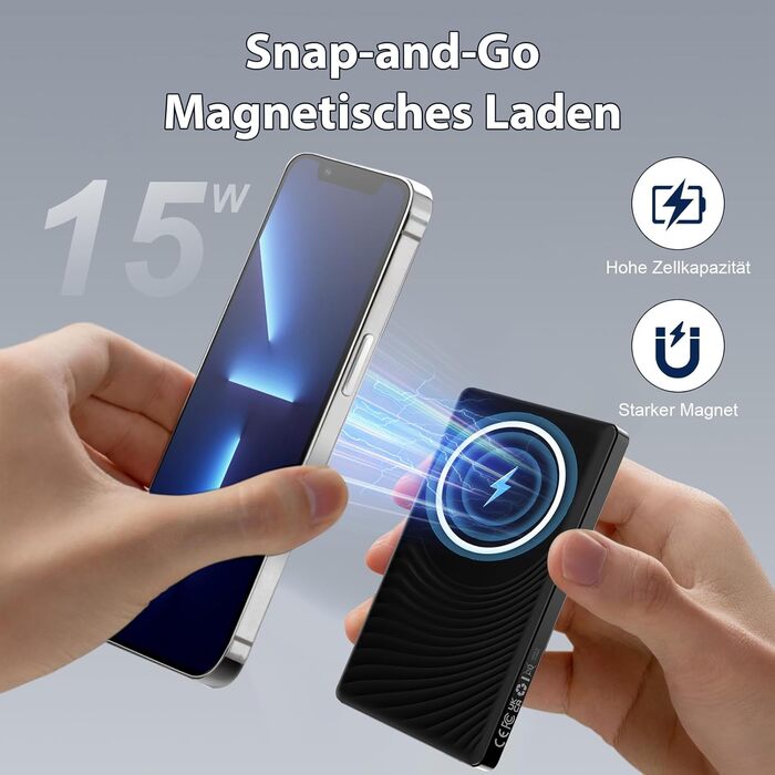 Power Bank Dbasne Магнітний 5000mAh з PD 20W та QC 3.0 для iPhone 16/15/14/13, USB-C, чорний