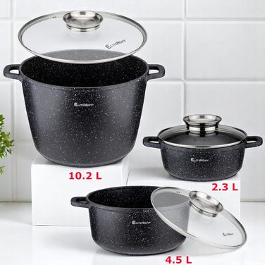 Набір каструль та сковорідок EliteHoff 17 предметів з антипригарним покриттям, чорний (E-7026)