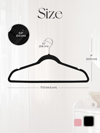 В'язки для одягу з велюру 20 шт. - В'язки для одягу, що економлять місце, для костюмів, тонкі антиковзаючі вішалки для штанів, поворотний гачок на 360°, широкі вішалки для одягу, міцні велюрові вішалки (Чорний)