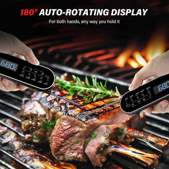Бездротовий термометр для м'яса з миттєвим зчитуванням, ±0.3°C, IP67, для приготування на грилі, барбекю, кухні. Термометр для м'яса з LCD екраном