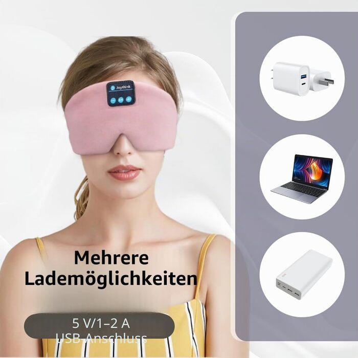 Маска для сну Joythink з Bluetooth 5.3 навушниками, шовкова, для зручного сну на боці, 16 год. роботи, рожева