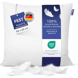 Clemens Firm Feather Head Pillow 80x80 cm - Supportive Feather Head Pillow Feathers 85% & Down 15%, Feather Pillow Down Head Pillow - Head Pillow for Back & Side Sleepers Firm 80 x 80 cm