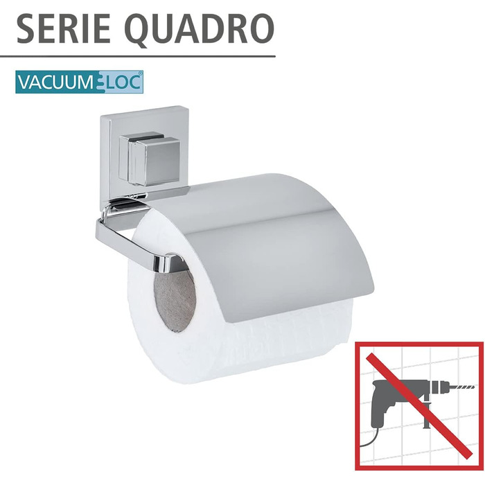 Тримач для туалетного паперу WENKO Quadro з кришкою, нержавіюча сталь, без свердлення, 13 x 11,5 x 14 см