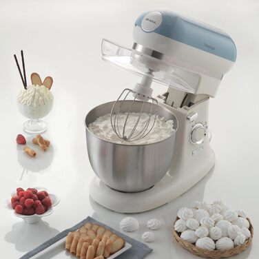 Vintage Ariete 1588 Stand Mixer, Retro Planetary Mixer for Bread, Pizza, Cake & Pastry Dough, Dough Hook, Whisk, 5.5 L Capacity, 7 Speeds + Pulse Function, 1200W, Blue
