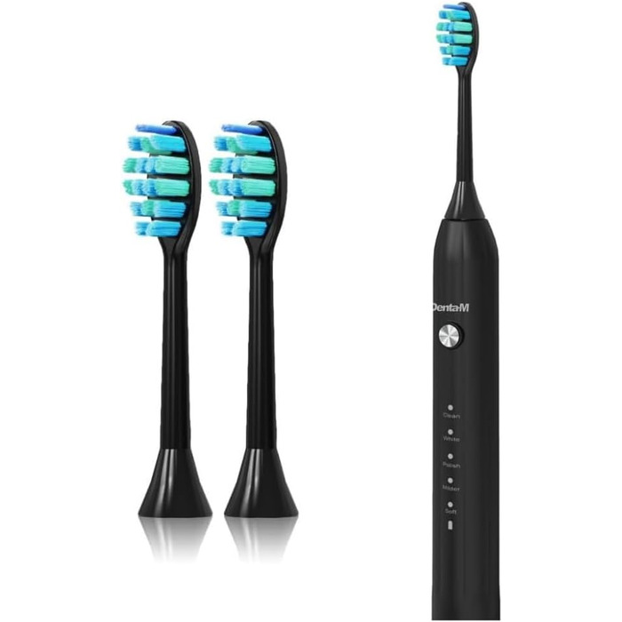 Електрична зубна щітка з 5 режимами та акумулятором на 120 днів - ультразвукова, з розумною насадкою, Black Edition + 2 запасні насадки