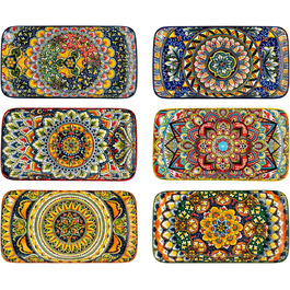 Набір сервірувальних тарілок Henten Home (6 шт.) - прямокутна форма, 25.5 см - для закусок, суші, фруктів, салатів, десертів - безпечно в мікрохвильовці, духовці, посудомийній машині - багатобарвний