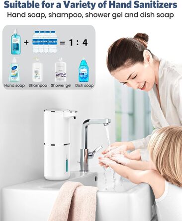 Автоматичний диспенсер мила HAPPHOOH, 380 мл, сенсорний, USB, водонепроникний, для кухні, ванної, школи, готелю, пінистий