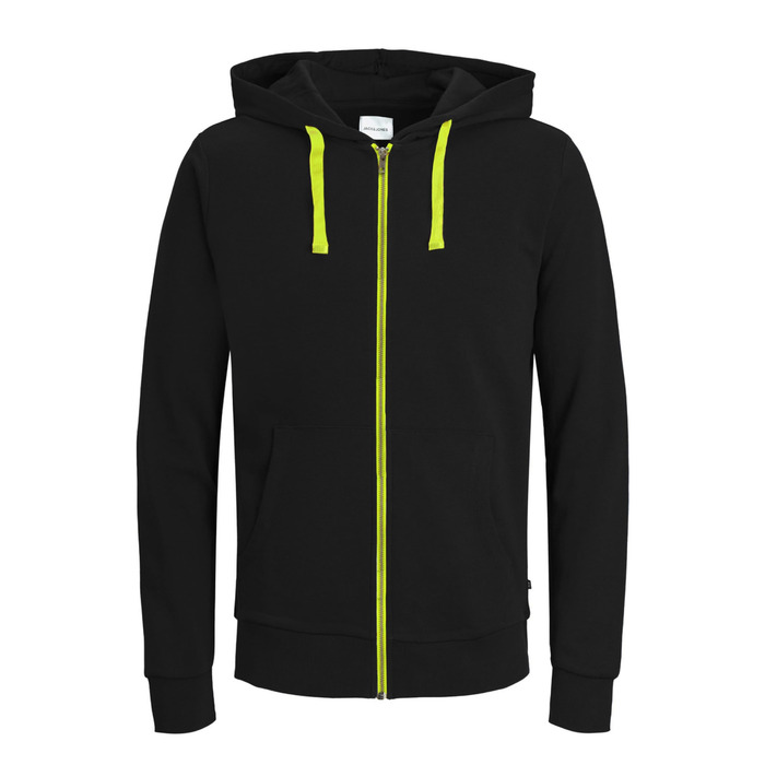 Чоловіча толстовка-худі на блискавці Jack & Jones Jjehomen Noos, Regular Fit, чорна з жовтими елементами, розмір XXL