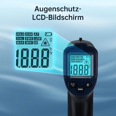 Інфрачервоний термометр ERICKHILL -50℃~600℃ безконтактний лазерний термометр з LCD-дисплеєм для приготування їжі/барбекю/морозильної камери/промисловості, чорно-синій (600℃ з термометром для м'яса)