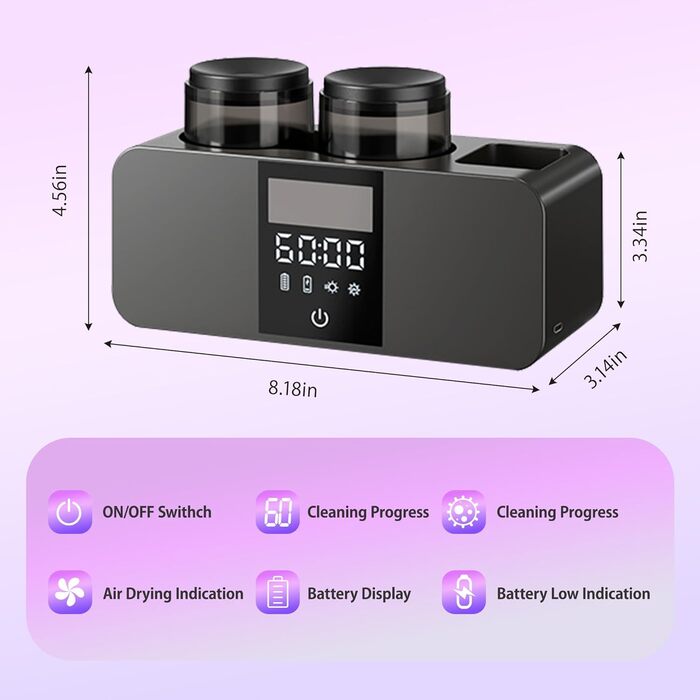 Toothbrush Cleaner and Wall-Mounted Toothbrush Holder, Cleaning and Air-Drying, LED Smart Screen and Timer Function, Rechargeable, Wireless, Toothbrush Holder for Bathroom (Black)