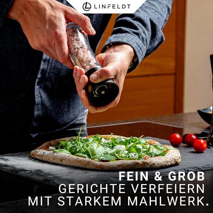 Набір з 2 мельниць для солі та перцю з регульованим керамічним жорном, нержавіюча сталь, придатні для миття в посудомийній машині, чорний, 19,2x6,5 см