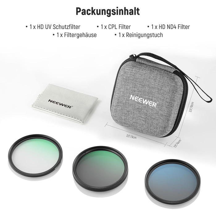 Набір фільтрів для об'єктивів NEEWER 46mm: UV, CPL, ND4 з жорстким кейсом