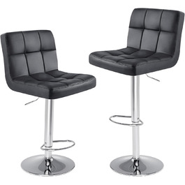DUMOS Set of 2 Adjustable Bar Stools - Modern Style, Metal Legs, Kitchen Bar Stools with Backrest - for Bar, Kitchen & Living Room (White & Black)