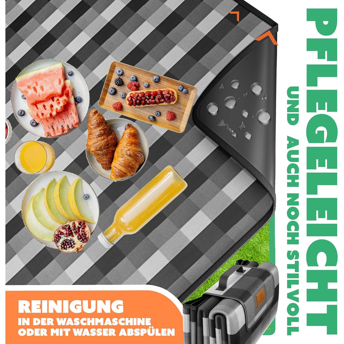 KESSER® Picnic Blanket Camping Blanket XXL 200 x 200 cm - Warm-insulated with waterproof underside, carrying handle. Foldable beach blanket, picnic blankets for 4-6 people. Washable picnic blanket.