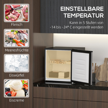 HOMCOM Mini Freezer, 35L Capacity, -14 to -24°C (-10 to -4°F), 5 Temperature Settings, 18.5 x 17.4 x 19.2 inches, Silver