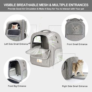 Рюкзак-переноска для котів та собак, дихаючий, сірий | Рюкзак для тварин для подорожей, прогулянок, хандлінгу