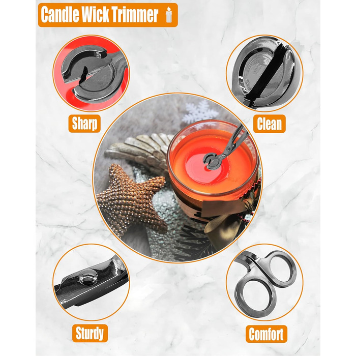 YOUTUOY 4-in-1 Candle Accessory Set with Tray, Wick Trimmer, Wick Snuffer, Storage Tray, ideal for scented candle lovers (Black Silver 4-in-1)